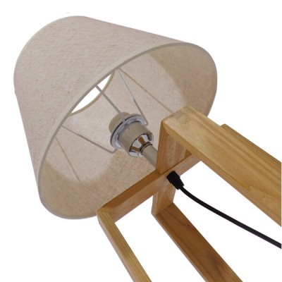 Μοντέρνο επιτραπέζιο φωτιστικό ξύλινο με μπεζ καπέλο  Φ30x63cm