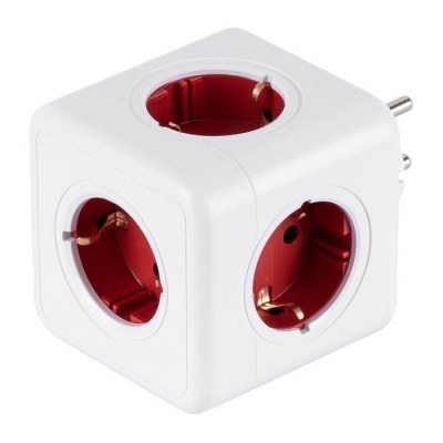 Πολύπριζο κύβος 8x8cm λευκό-κόκκινο με 5 σούκο ασφαλείας