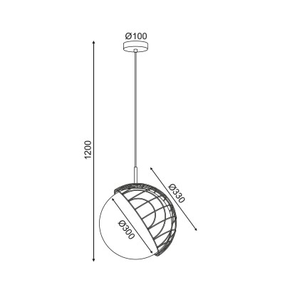 Κρεμαστό φωτιστικό γυάλινη μπάλα με δίχτυ από ρατάν Ø33cm