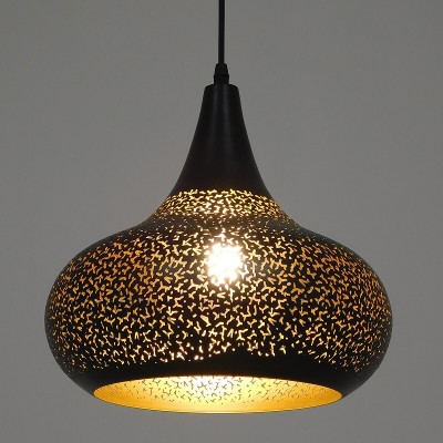 Μοντέρνο κρεμαστό φωτιστικό μαροκινό μαύρο-χρυσό Φ30x30cm