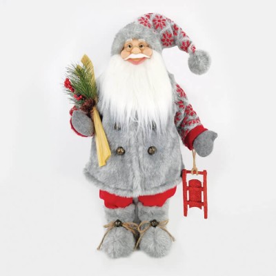 Χριστουγεννιάτικη φιγούρα Άγιος Βασίλης με γκρι στολή 90cm